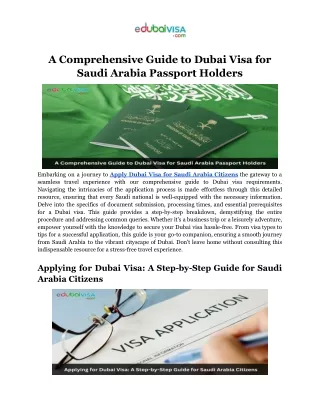 A Comprehensive Guide to Dubai Visa for Saudi Arabia Passport Holders