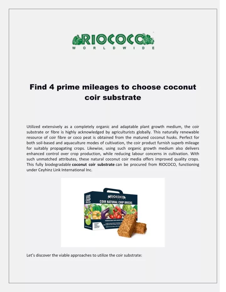 find 4 prime mileages to choose coconut coir