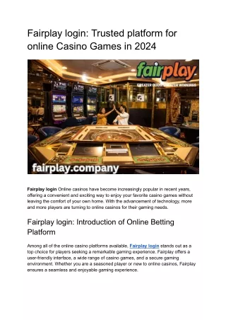 Fairplay login_ Trusted platform for  online Casino Games in 2024