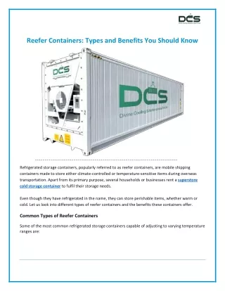 Reefer Containers Types and Benefits You Should Know