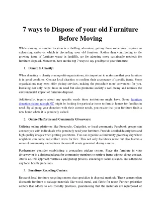 7 ways to Dispose of your old Furniture Before Moving