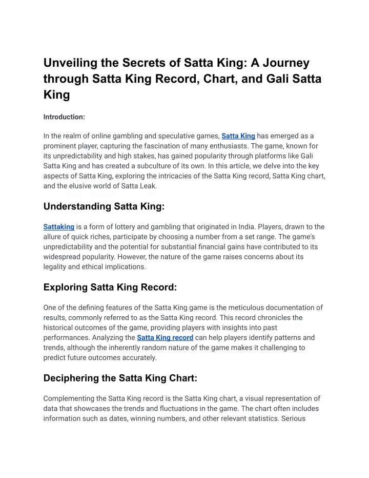 unveiling the secrets of satta king a journey