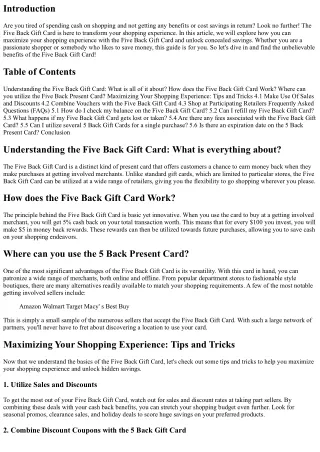 Maximizing Your Shopping Experience with the Five Back Gift Card: Unlocking Hidd