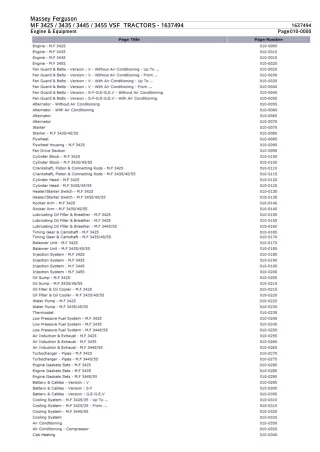 Massey Ferguson MF 3435 VSF TRACTORS Parts Catalogue Manual