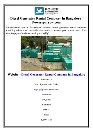diesel generator rental company in bangalore