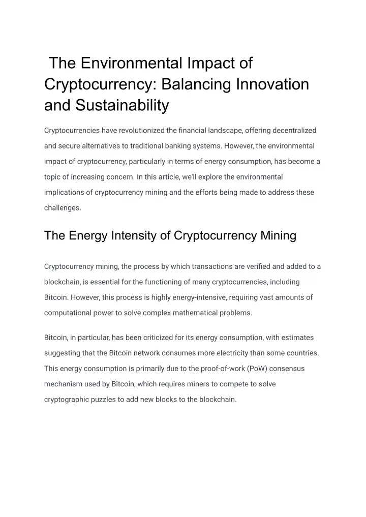 the environmental impact of cryptocurrency