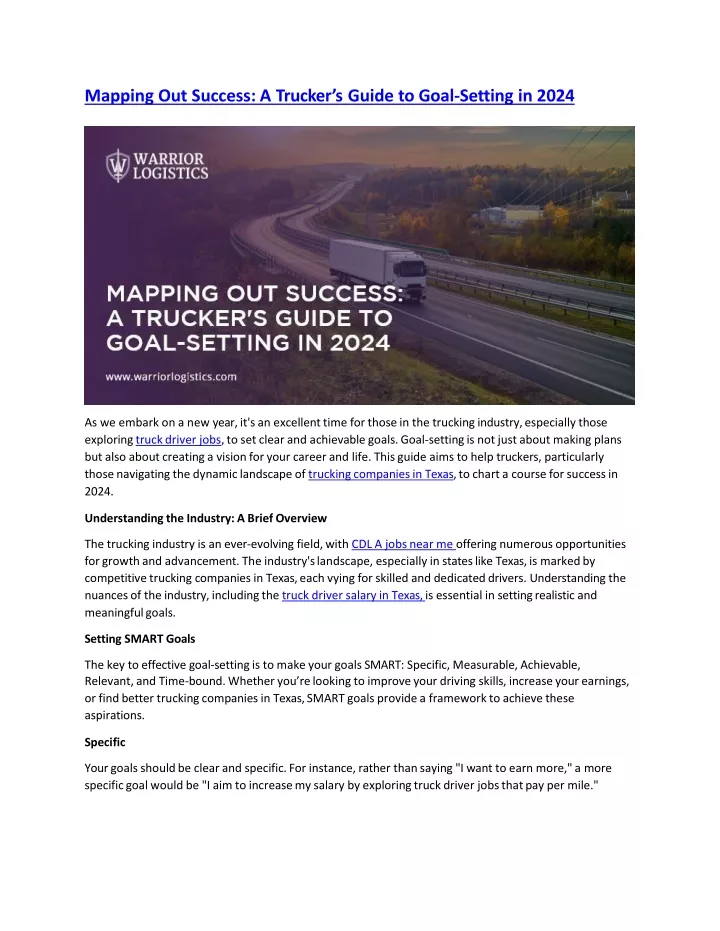 mapping out success a trucker s guide to goal