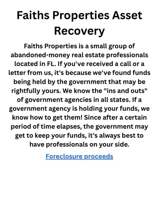 faiths properties asset recovery