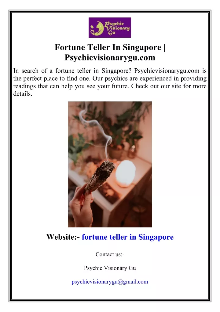 fortune teller in singapore psychicvisionarygu com