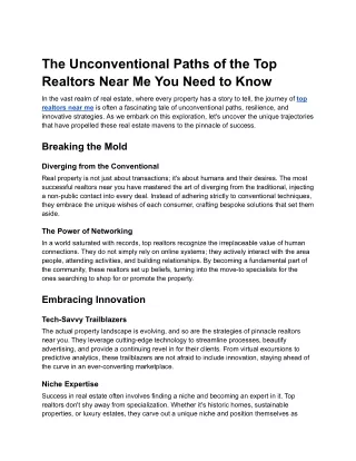 The Unconventional Paths of the Top Realtors Near Me You Need to Know