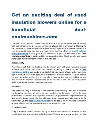 Get an exciting deal of used insulation blowers online for a beneficial deal-coolmachines.com
