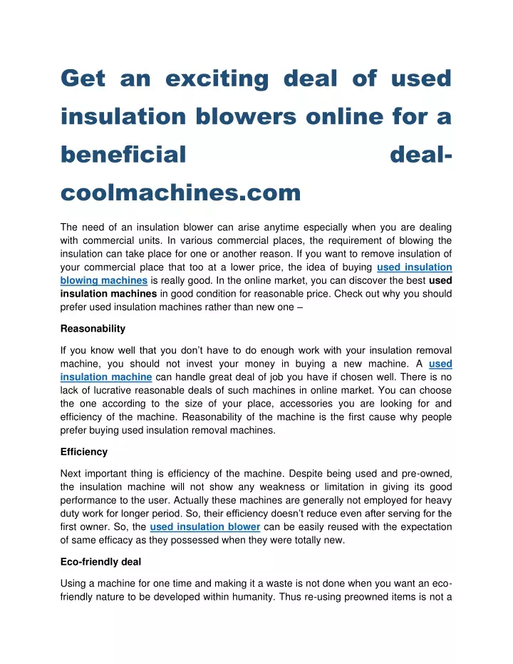 get an exciting deal of used insulation blowers