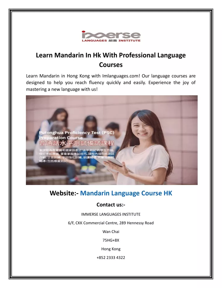 learn mandarin in hk with professional language