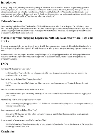 Maximizing Your Shopping Experience with MyBalanceNow Visa: Idea