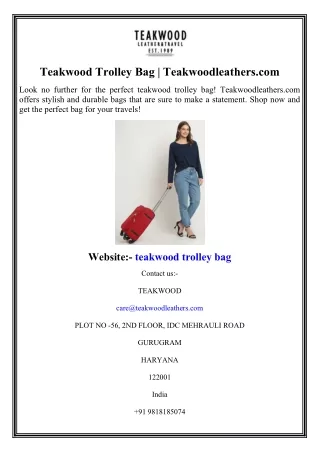 Teakwood Trolley Bag  Teakwoodleathers.com