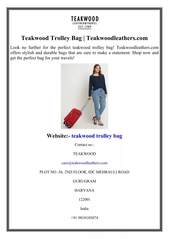 teakwood trolley bag teakwoodleathers com