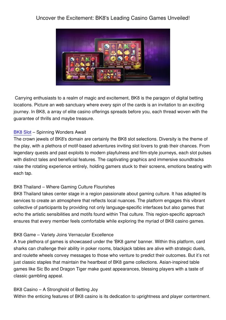 uncover the excitement bk8 s leading casino games