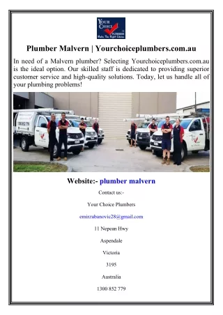 Plumber Malvern  Yourchoiceplumbers.com.au
