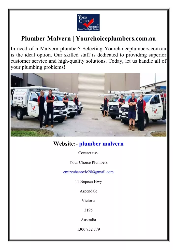 plumber malvern yourchoiceplumbers com au