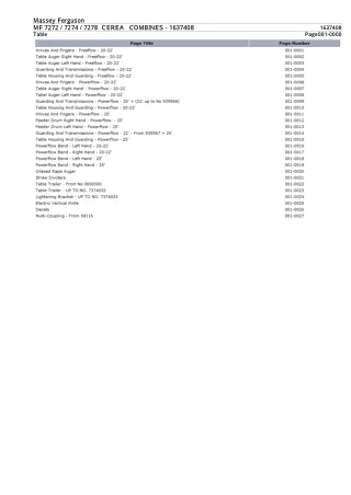 Massey Ferguson MF 7278 CEREA COMBINES Parts Catalogue Manual