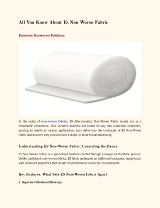All You Know About Es Non Woven Fabric