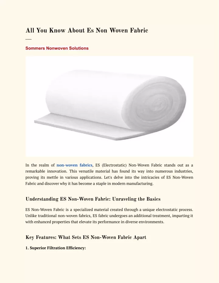 all you know about es non woven fabric