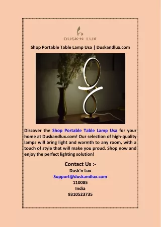 Shop Portable Table Lamp Usa  Duskandlux com