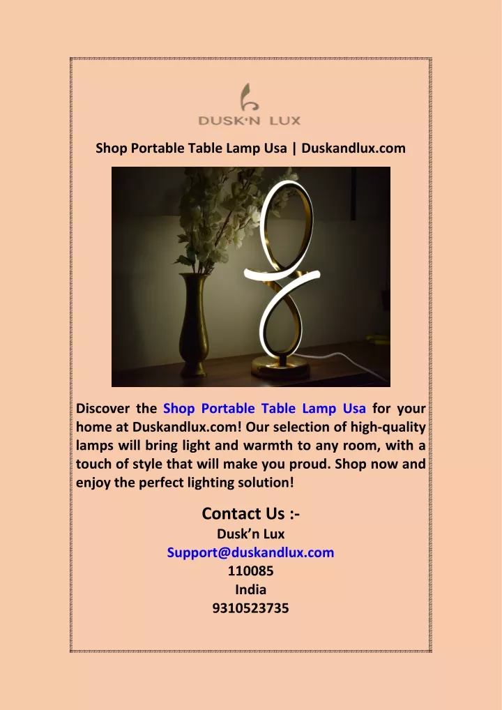 shop portable table lamp usa duskandlux com