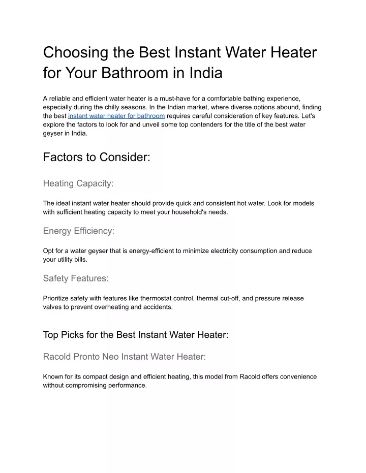 choosing the best instant water heater for your