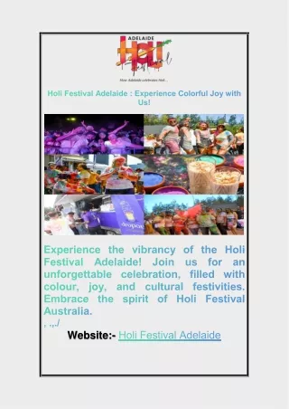 Holi Festival Adelaide : Experience Colorful Joy with Us!