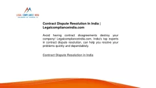 Contract Dispute Resolution In India | Legalcomplianceindia.com