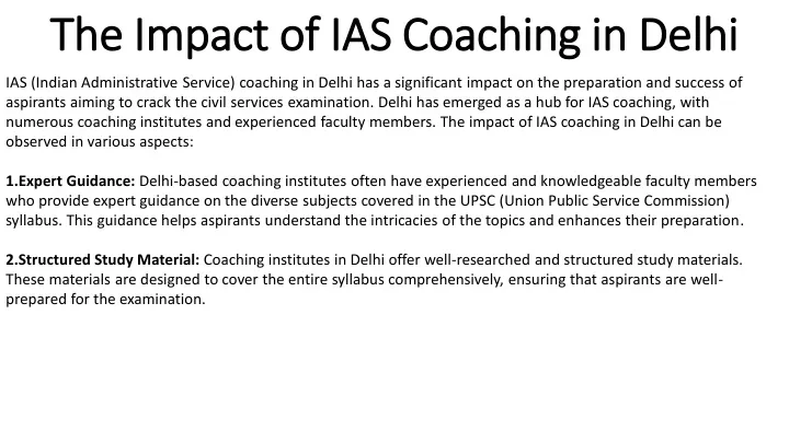 the impact of ias coaching in delhi the impact