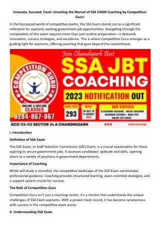 SSA Coaching in Chandigarh