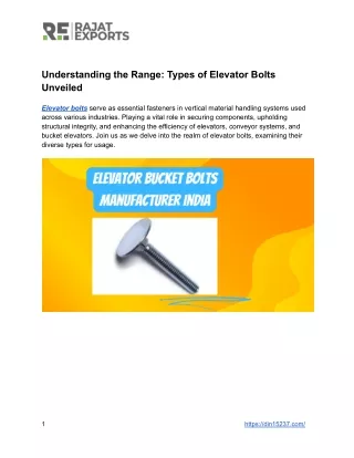 Exploring the Diversity: Types of Elevator Bolts