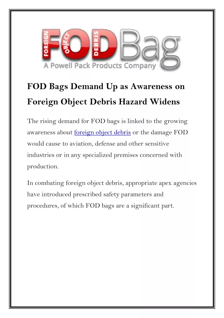 fod bags demand up as awareness on