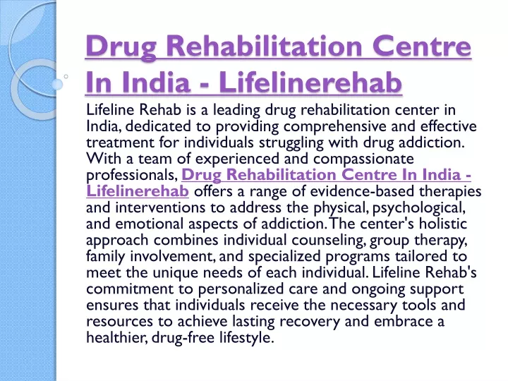 drug rehabilitation centre in india lifelinerehab