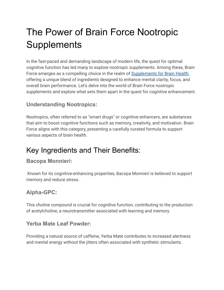 the power of brain force nootropic supplements