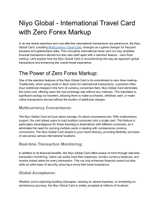 Niyo Global - International Travel Card with Zero Forex Markup