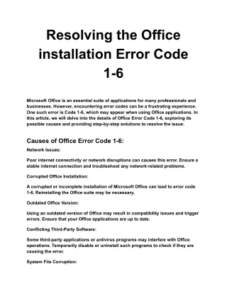 resolving the office installation error code 1 6