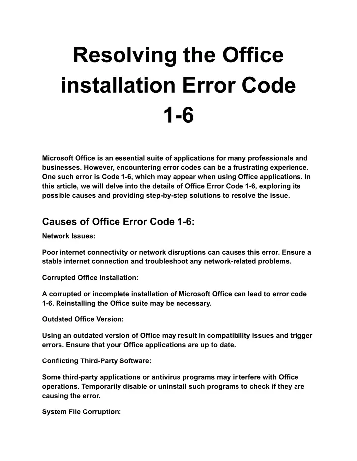 resolving the office installation error code 1 6