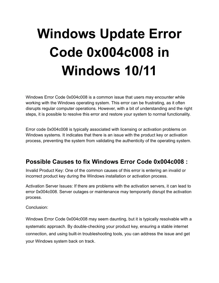 windows update error code 0x004c008 in windows