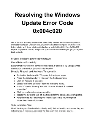 Resolving the Windows Update Error Code 0x004c020
