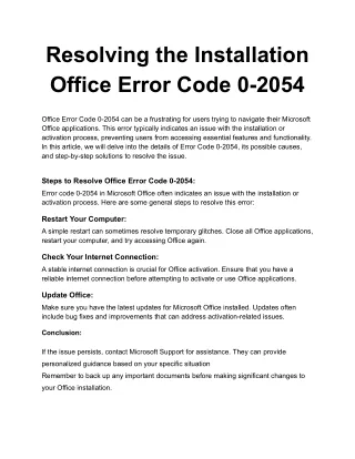 Resolving the Installation Office Error Code 0-2054