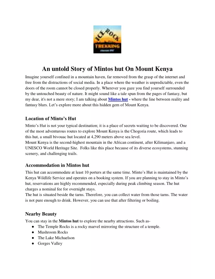 an untold story of mintos hut on mount kenya