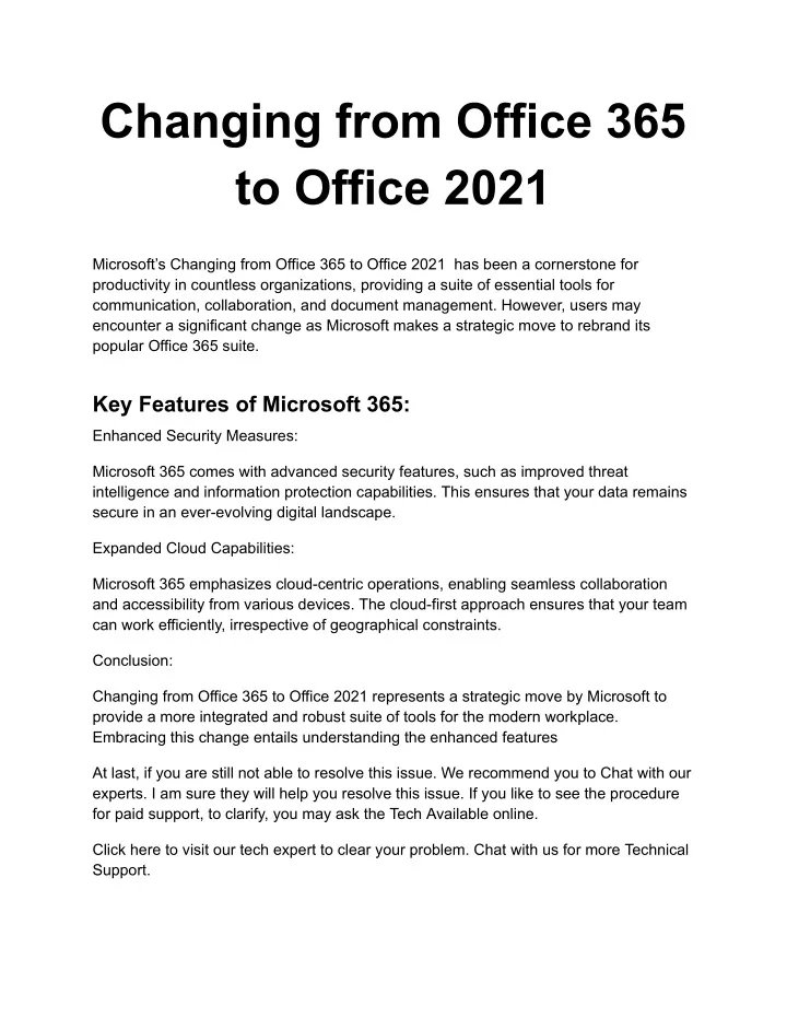 changing from office 365 to office 2021