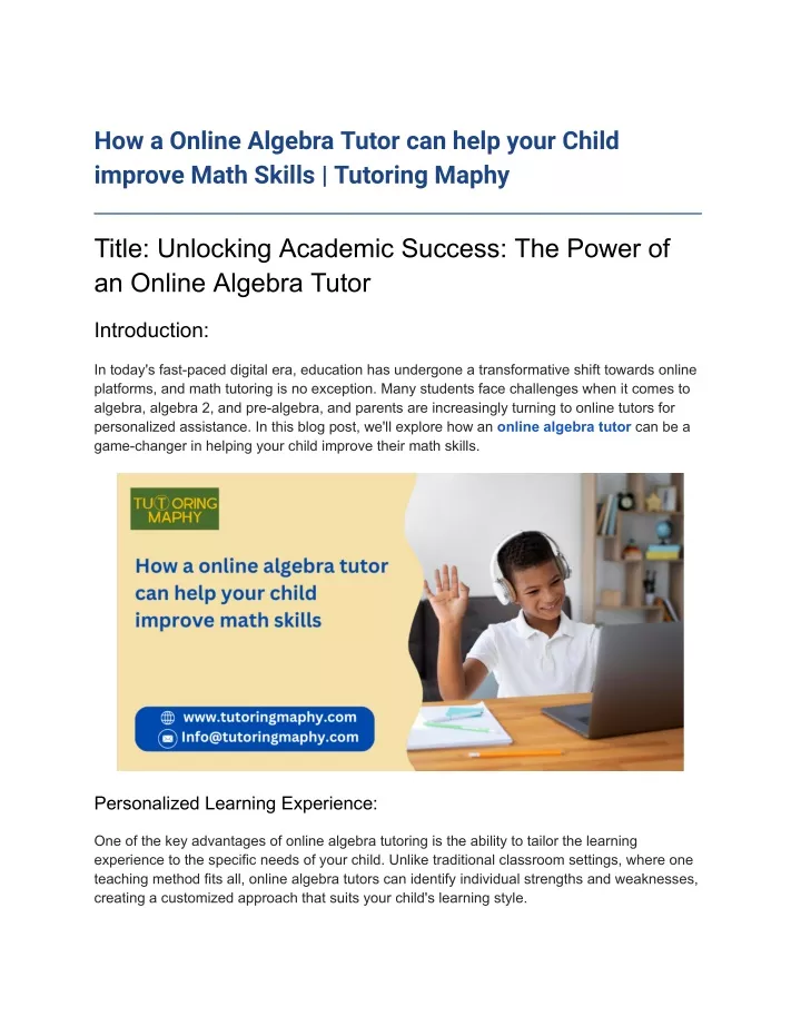 how a online algebra tutor can help your child
