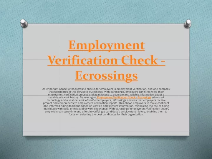 employment verification check ecrossings