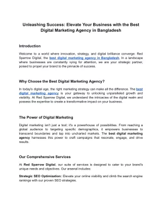 Unleashing Success Elevate Your Business with the Best Digital Marketing Agency in Bangladesh
