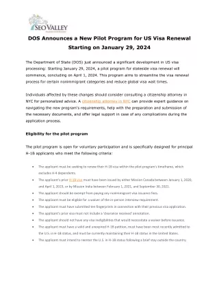 DOS Announces a New Pilot Program for US Visa Renewal Starting on January 29