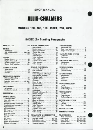 Allis Chalmers Models 185 Tractor Service Repair Manual